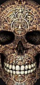 Intricate Aztec skull design mobile wallpaper.