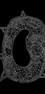 Intricate black wallpaper with abstract metallic design.