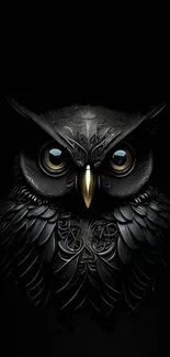 Intricately designed black owl wallpaper for mobile devices.