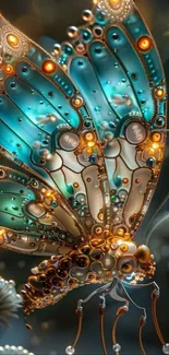 Intricate blue butterfly artwork with jewel-like design.