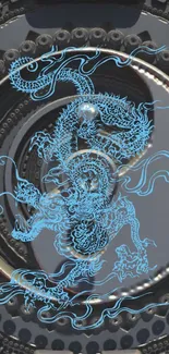 Intricate blue dragon design on metallic background for mobile wallpaper.