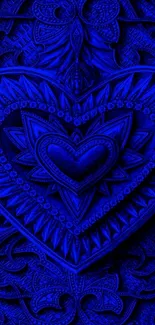 Intricate blue heart design wallpaper with detailed patterns.