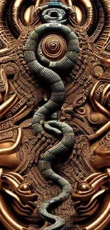 Intricate bronze snake motif with ancient art design.