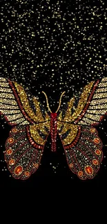 Intricate butterfly art on a black mobile wallpaper.