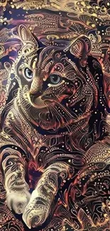 Intricate cat art wallpaper with detailed patterns and vibrant colors.