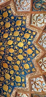Intricate geometric ceiling design wallpaper.