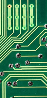 Green circuit board wallpaper with intricate patterns.