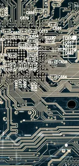 Complex circuit board design wallpaper with intricate details and a tech vibe.