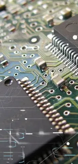 Close-up of a detailed circuit board with electronic components.