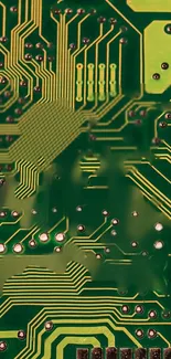 Intricate green circuit board wallpaper design.