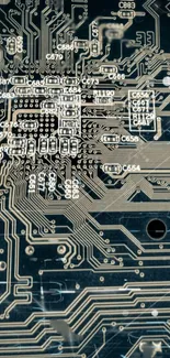 Intricate circuit board design on a mobile wallpaper in dark gray and beige colors.