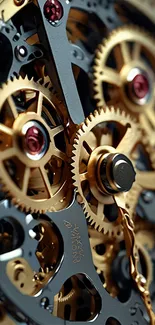Intricate clockwork gears with golden tones and detailed mechanics.