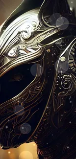 Intricate dark armored helmet in fantasy style art.