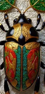 Intricate art of a colorful decorative beetle.