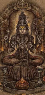 Intricate deity artwork with spiritual elements and rich textures in soothing shades.