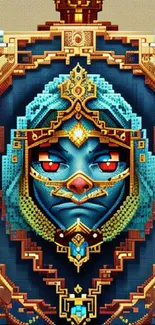 Intricate digital pixel art portrait with vibrant colors and detailed design.