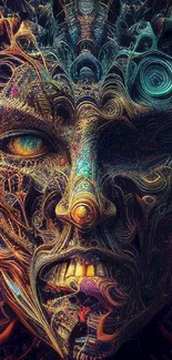 Intricate digital face art with vibrant patterns and cosmic elements.