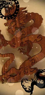 Intricate wooden dragon design art for mobile wallpaper.