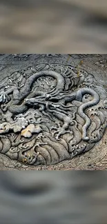 Intricate dragon stone relief with detailed patterns.