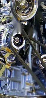 Close-up of an intricate engine displaying metallic details and components.