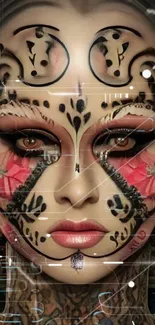 Intricate face art mobile wallpaper with vibrant colors and cultural patterns.