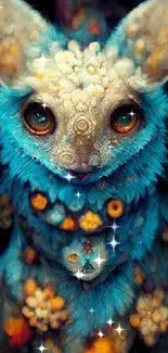 Fantasy creature wallpaper with blue fur and intricate patterns.