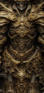 Detailed bronze fantasy armor on dark background.