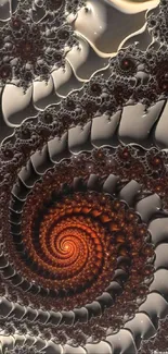 Intricate fractal spiral wallpaper in earthy tones.