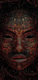 Intricate face art with galaxy theme on a mobile wallpaper.