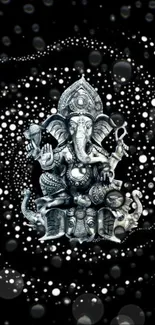 Intricate Lord Ganesh art on textured black background.