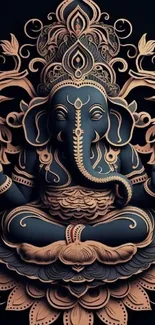 Intricate Ganesh wallpaper with blue and gold details.