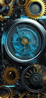 Intricate gear and clockwork design wallpaper with metallic colors.