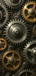 Intricate gear design with metallic hues on mobile wallpaper.