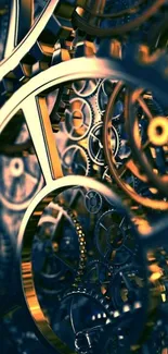 Intricate golden gears in a mechanical art wallpaper.