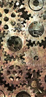 Steampunk-inspired wallpaper with intricate gear patterns and metal textures.