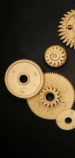 Intricate golden gears on a dark background.