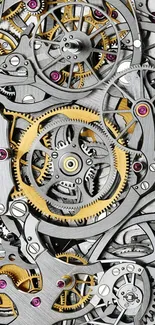 Detailed gear mechanism with silver and gold tones.
