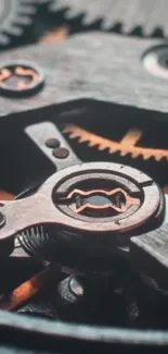Close-up of intricate gear mechanism with metallic tones.
