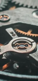 Close-up of intricate gear mechanism with metallic and copper tones.