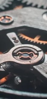 Close-up of intricately designed gears showcasing vintage mechanical detail.