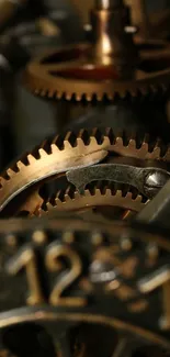 Close-up of intricate golden gears in a mechanical clockwork design.