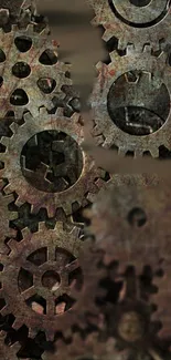 Intricate design of interlocking gears in earthy tones mobile wallpaper.