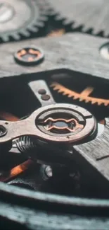 Close-up of intricate copper gear mechanisms in a steampunk style.