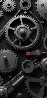 Intricate gear mechanism on a dark background.