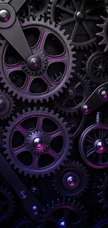 Intricate black and purple gear pattern wallpaper.