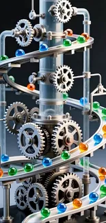 Gears and marbles intricate machinery design wallpaper.
