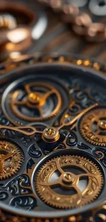 Intricate steampunk gears in close-up view.