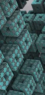 Abstract cyan 3D geometric cube wallpaper for mobile.