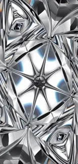 Intricate geometric silver pattern wallpaper with reflective design.