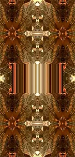 Intricate geometric pattern wallpaper in warm brown tones.